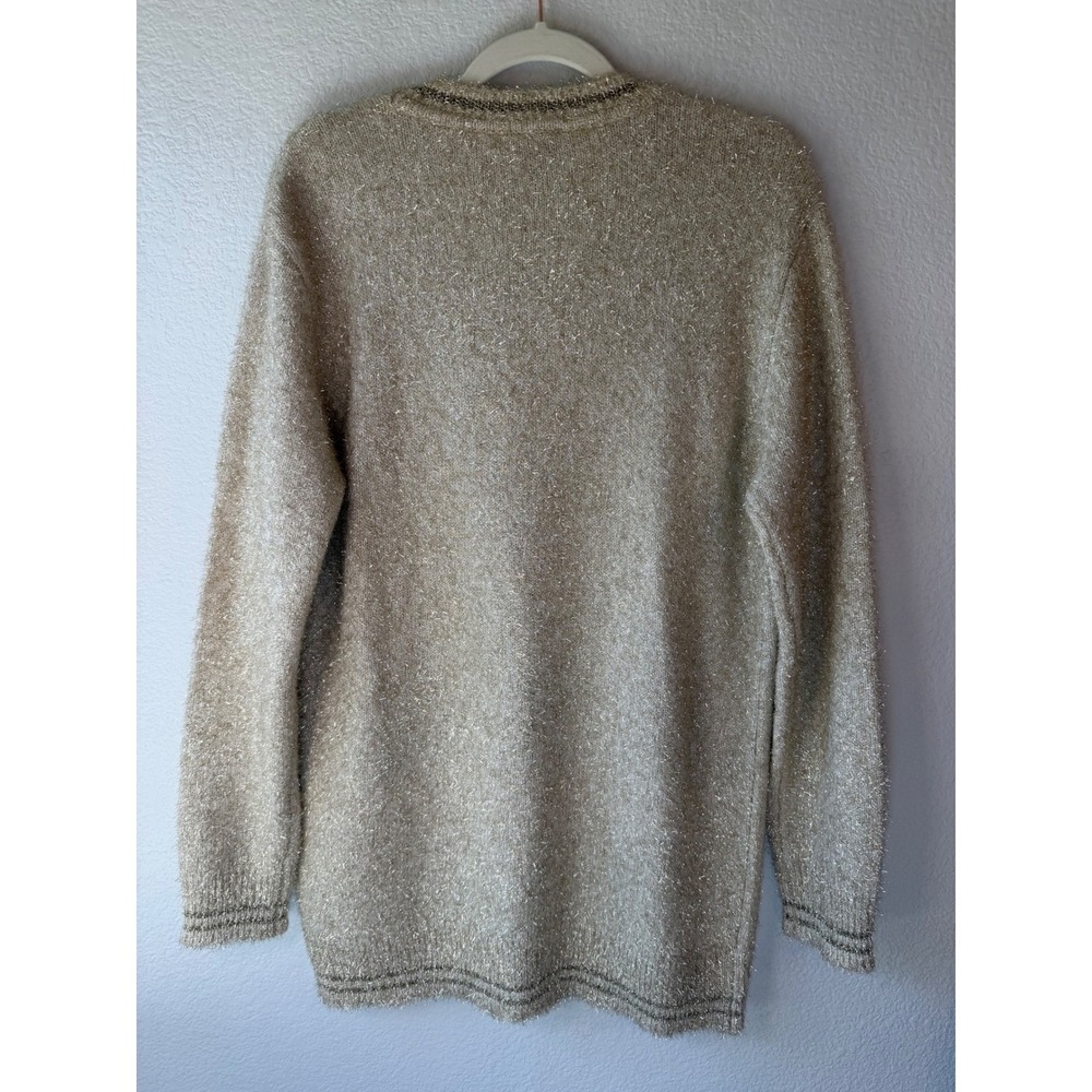 Le Superbe Gold Metallic Cashmere Blend V-Neck Cardigan Sweater Medium Luxury - Picture 10 of 10